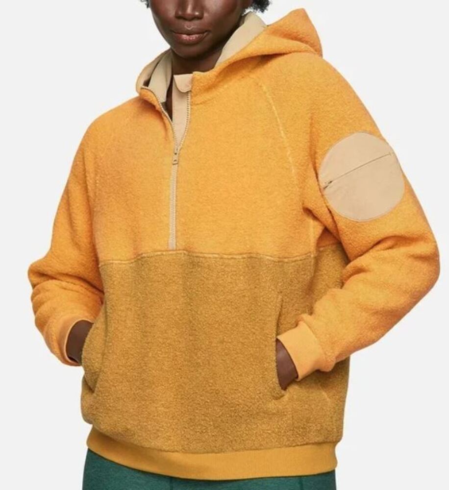 Outdoor Voices Megafleece Half Zip Wool Blend Teddy Hoodie Mustard Yellow-Sz XS